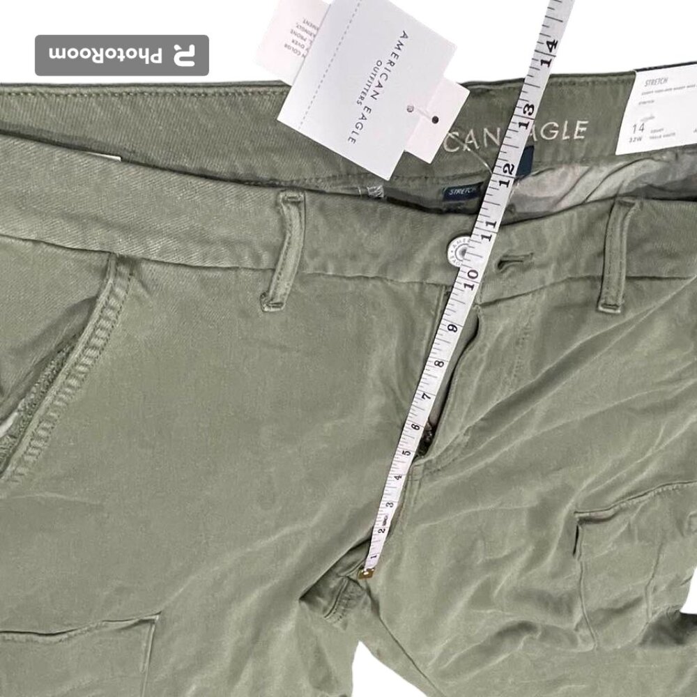 American Eagle NWT Cargo Curvy Stretch High-Rise Baggy Wide Leg Army Gre… - Picture 8 of 16